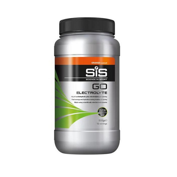 SIS Go Energy + Electrolyte Juomajauhe Appelsiini 500g SIS Go Energy + Electrolyte juomajauhepurkki 500g koossa.